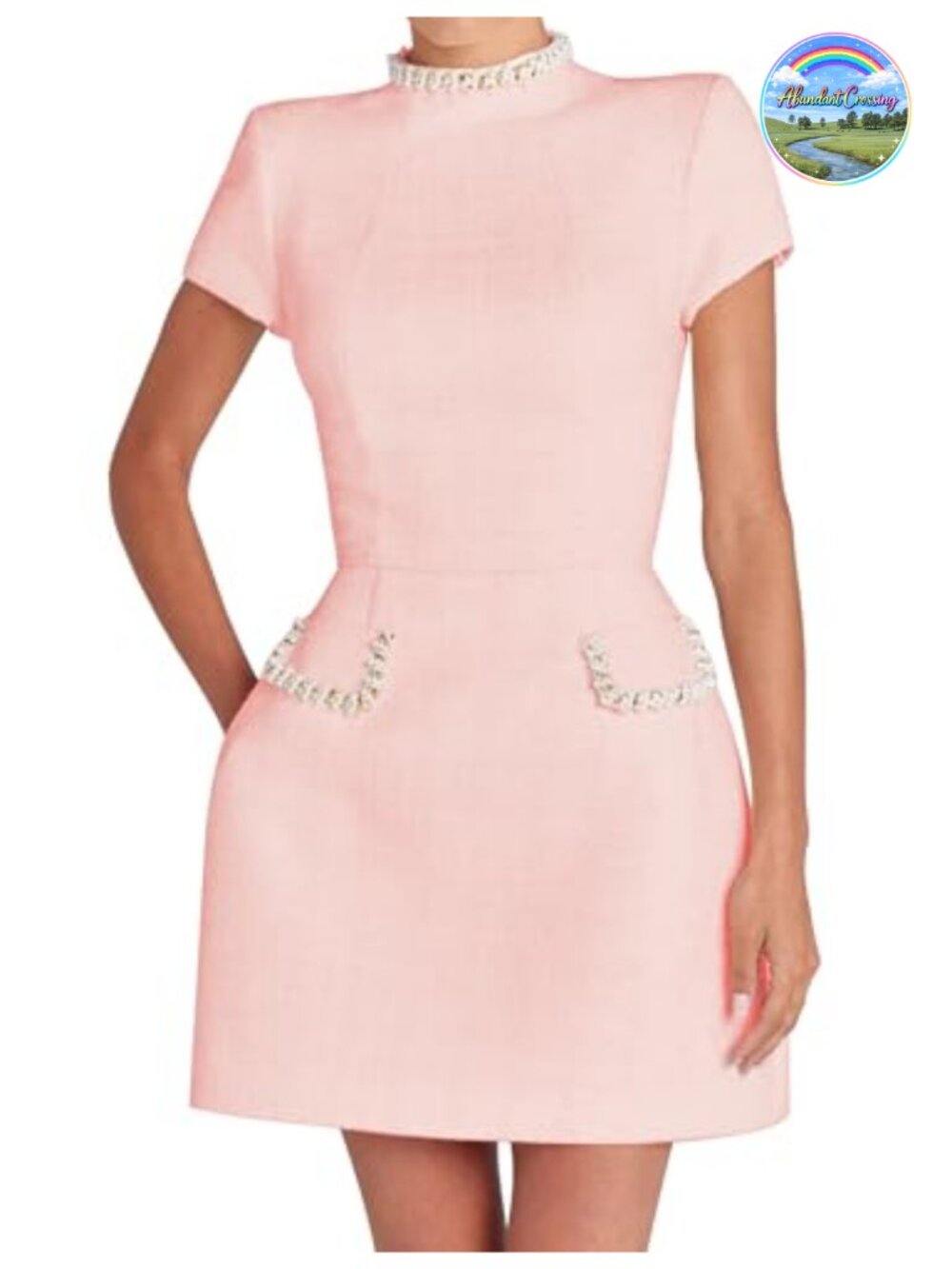 Tweed Mini Dress Short Sleeve High Neck Bodycon Club Party